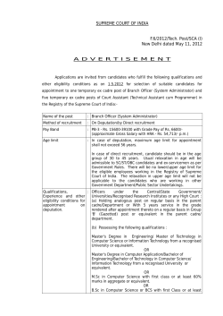 SUPREME COURT OF INDIA F.6/2012/Tech. Post/SCA (I) New
