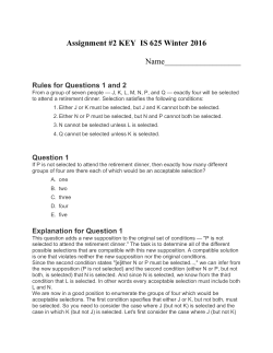 Assignment #2 KEY IS 625 Winter 2016 Name