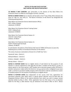 NOTICE OF POLLING PLACE ELECTION WEST METRO FIRE