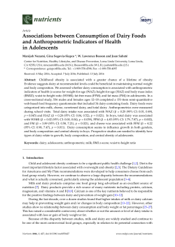Associations between Consumption of Dairy Foods and