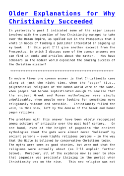 Older Explanations for Why Christianity Succeeded