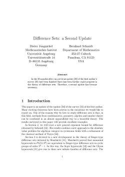 Difference Sets: a Second Update Dieter Jungnickel