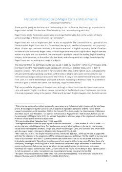 Historical Introduction to Magna Carta and its influence