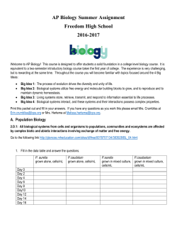 AP Biology Summer Assignment Freedom High School 2016-2017
