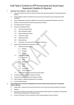 Draft Table of Contents for the ESIA Guidelines for Hydropower