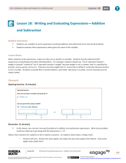 Lesson 18: Writing and Evaluating Expressions―Addition and