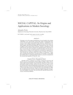SOCIAL CAPITAL: Its Origins and Applications in Modern Sociology