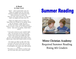 Summer Reading Booklet for the upcoming 4th Graders