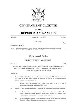 Government Gazette No.158 – 8 July 2016 – Sanction