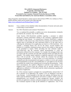 TILA-RESPA Integrated Disclosures Frequently Asked Questions
