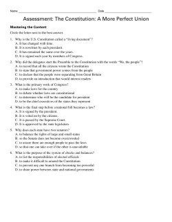 Assessment: The Constitution: A More Perfect Union