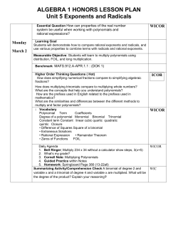 ALGEBRA 1 HONORS LESSON PLAN Unit 5 Exponents and Radicals