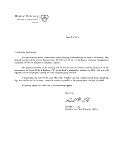 April 14, 2016 Dear Fellow Shareholder: You are
