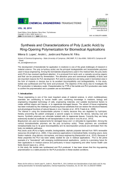Synthesis and Characterizations of Poly (Lactic Acid) by Ring