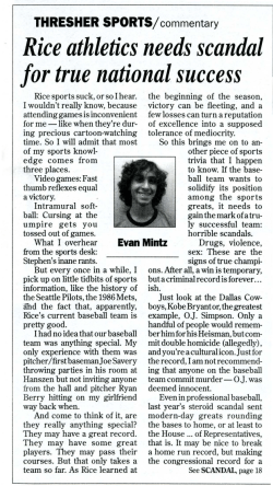 Rice athletics needs scandal for true national success