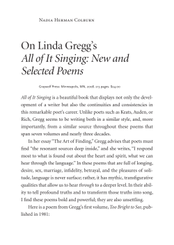 On Linda Gregg`s All of It Singing: New and Selected Poems