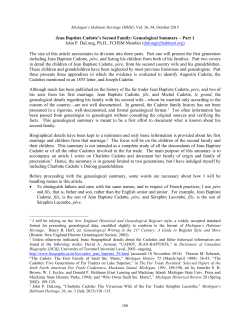 Jean Baptiste Cadotte`s Second Family: Genealogical Summary