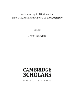 Adventuring in Dictionaries: New Studies in the History of