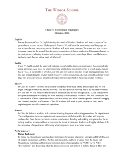 Class IV Curriculum Highlights October, 2016