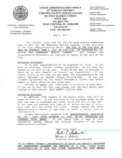 CRIMINAL TRIAL LIST Chester County Court of Common Pleas