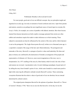 A. Hayes 1 Alex Hayes 8 May 2013 Problematic Morality in Beowulf