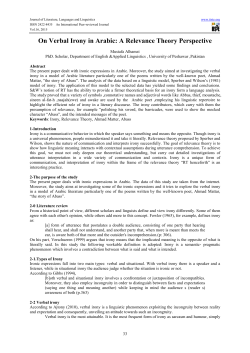 On Verbal Irony in Arabic: A Relevance Theory Perspective