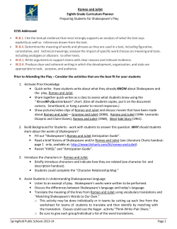 Romeo and Juliet Eighth Grade Curriculum Planner Preparing