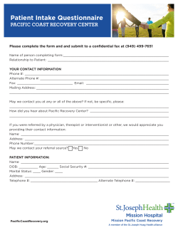 Patient Intake Questionnaire - Mission Pacific Coast Recovery