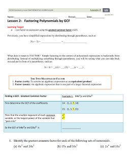 Lesson 2: Factoring Polynomials by GCF