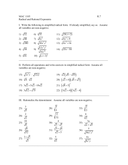 MAC 1105 R.7 Radical and Rational Exponents I. Write the following