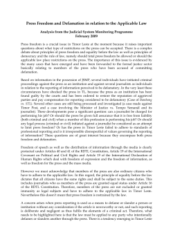 Press Freedom and Defamation in relation to Applicable Law
