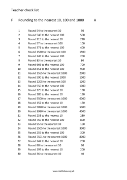 Teacher check list F Rounding to the nearest 10, 100 and 1000 A