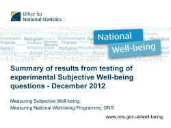 Summary of results from testing of experimental Subjective Well