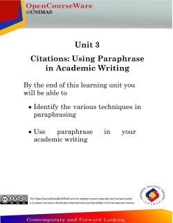 Unit 3 Citations: Using Paraphrase in Academic Writing