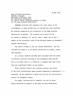 16 May 1962 High Altitude Observatory Boulder, Colorado Hlllcrest