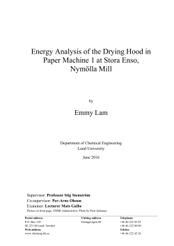 Energy Analysis of the Drying Hood in Paper Machine 1 at Stora
