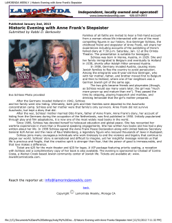 LAMORINDA WEEKLY | Historic Evening with Anne Frank`s Stepsister