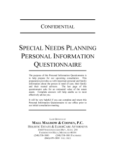 Special Needs Planning Personal Information Questionnaire