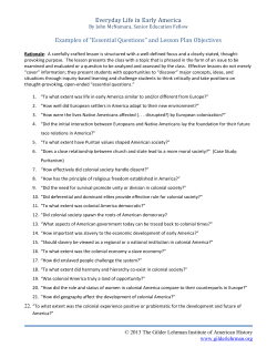 Everyday Life in Early America Examples of &ldquo;Essential Questions