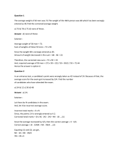 Question 1 The average weight of 50 men was 72.The weight of the