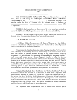 STOCK RESTRICTION AGREEMENT OF . THIS STOCKHOLDERS