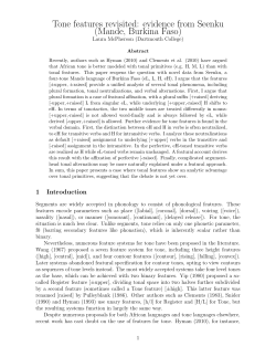 Tone features revisited: evidence from Seenku