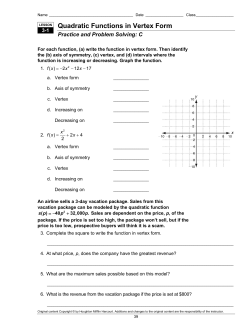 Quadratic Functions in Vertex Form