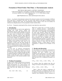 Formation of Metal Oxides Thin Films: A Thermodynamic