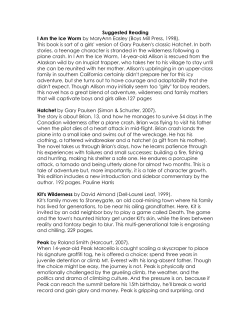 Suggested Reading I Am the Ice Worm by MaryAnn Easley (Boys