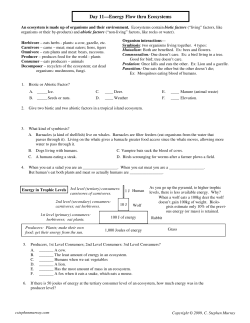 Day 11&mdash;Energy Flow thru Ecosystems