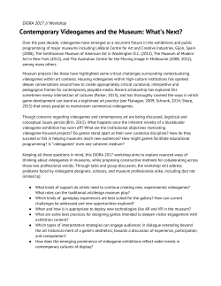 Contemporary Videogames and the Museum: What`s Next?