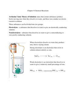 Chapter 4 Chemical Reactions Arrhenius` Ionic Theory of Solutions
