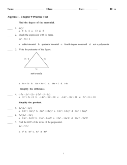 Algebra 1 - Chapter 9 Practice Test