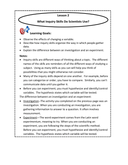 Learning Goals: Lesson 2 What Inquiry Skills Do Scientists Use?